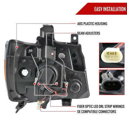 2007-2013 Chevrolet Avalanche/ 2007-2014 Tahoe Suburban LED C-Bar Projector Headlights (Black Housing/Clear Lens)