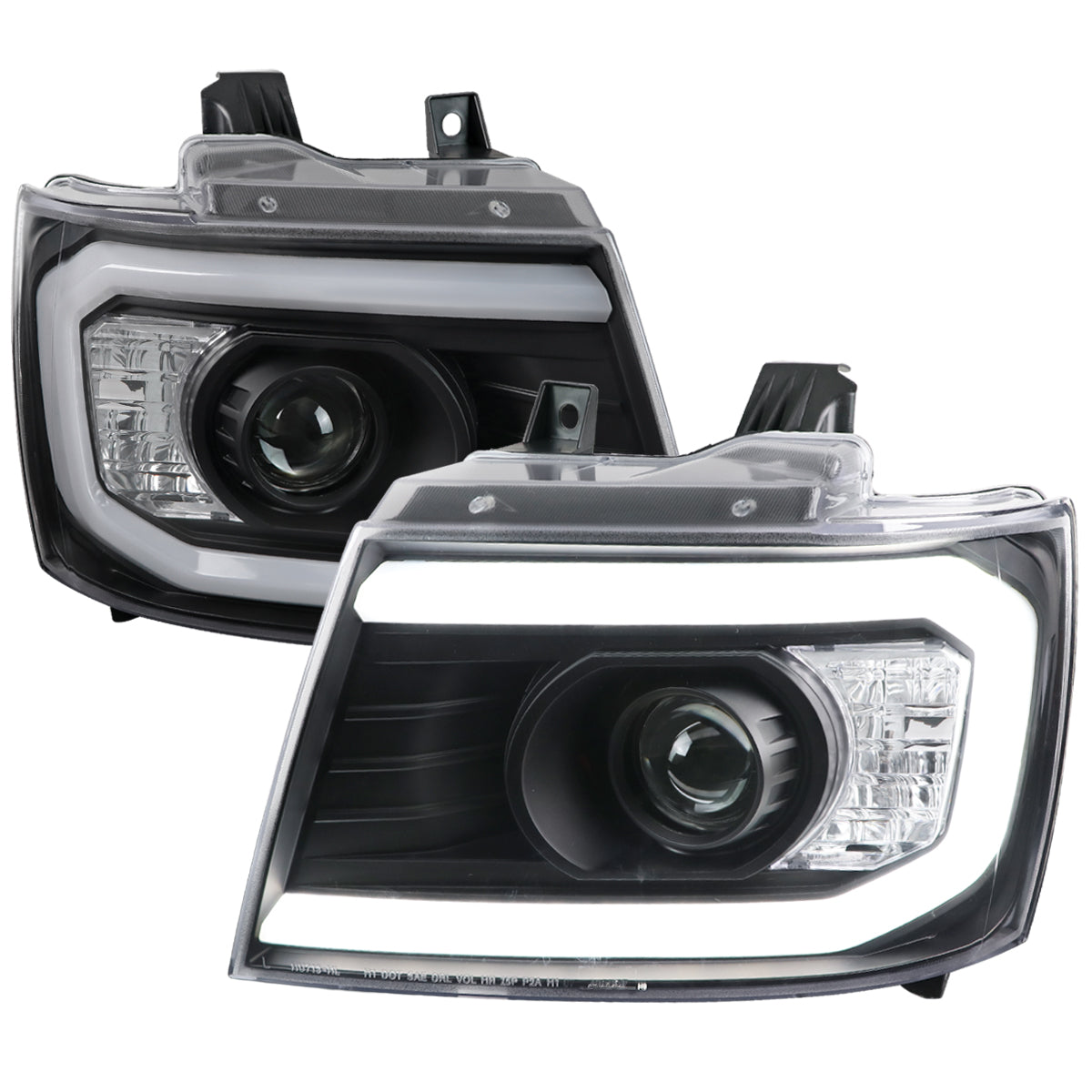 2007-2013 Chevrolet Avalanche/ 2007-2014 Tahoe Suburban LED C-Bar Projector Headlights (Black Housing/Clear Lens)