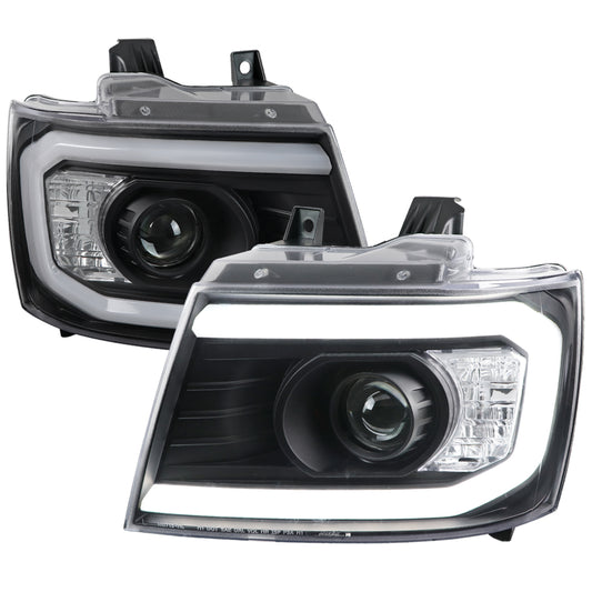 2007-2013 Chevrolet Avalanche/ 2007-2014 Tahoe Suburban LED C-Bar Projector Headlights (Black Housing/Clear Lens)