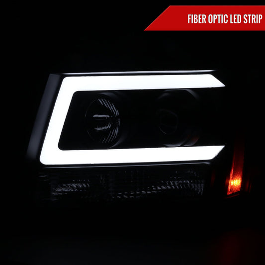 2007-2013 Chevrolet Avalanche/ 2007-2014 Tahoe Suburban LED C-Bar Projector Headlights -RS (Matte Black Housing/Clear Lens)