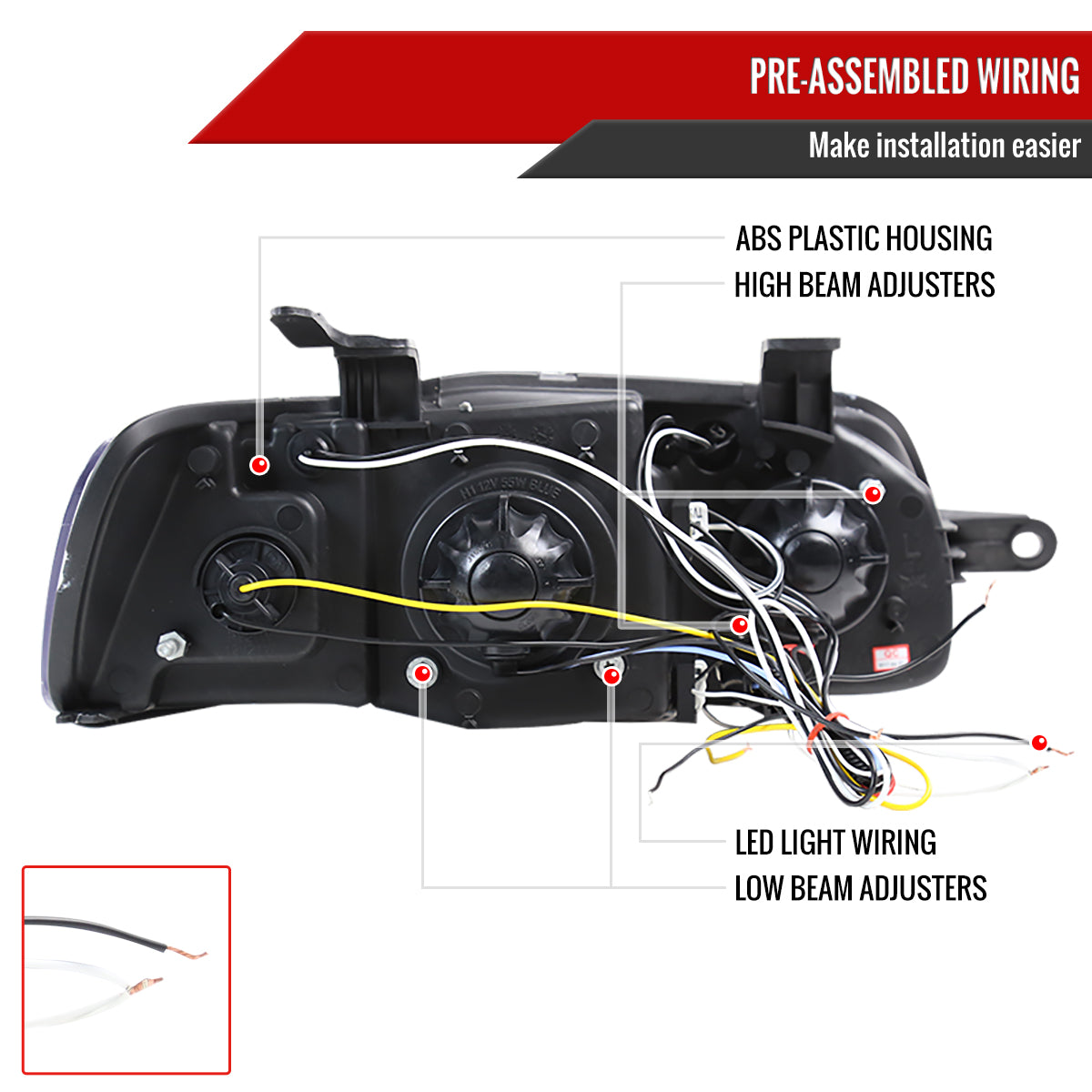 2004-2008 Chevrolet Aveo Dual Halo Projector Headlights (Matte Black Housing/Clear Lens)