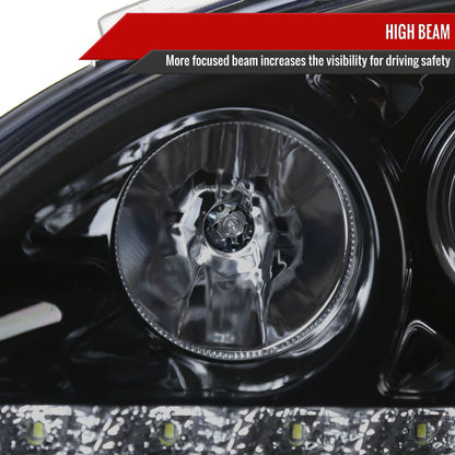 2002-2005 Mercedes Benz W163 ML Class Projector Headlights w/ SMD LED Light Strip (Glossy Black Housing/Smoked Lens)