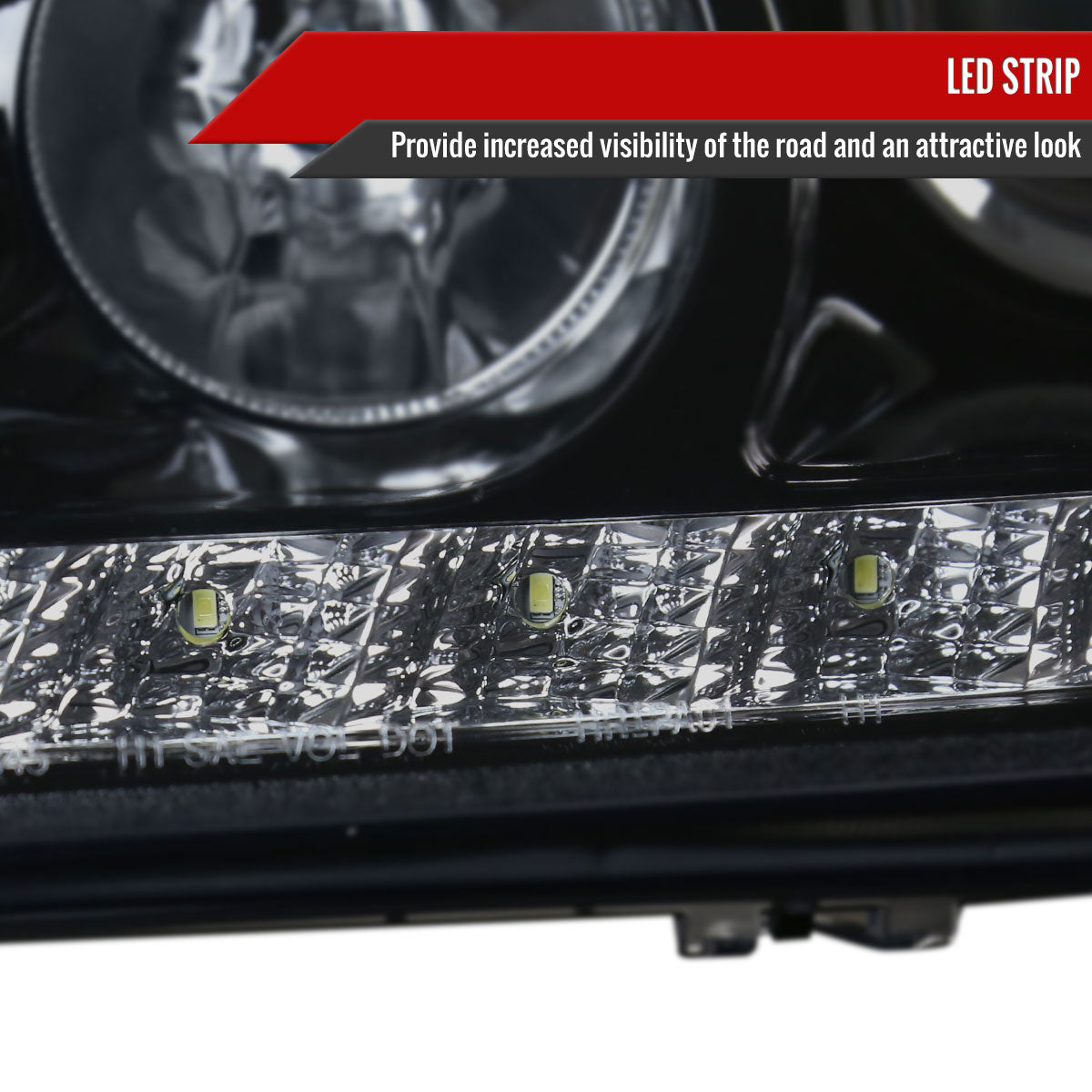 2002-2005 Mercedes Benz W163 ML Class Projector Headlights w/ SMD LED Light Strip (Glossy Black Housing/Smoked Lens)