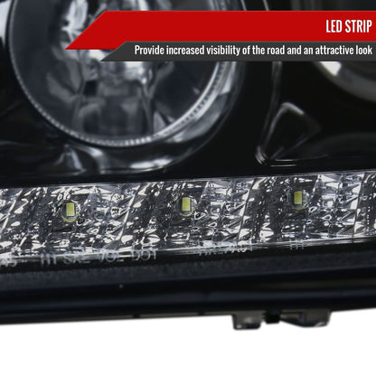 2002-2005 Mercedes Benz W163 ML Class Projector Headlights w/ SMD LED Light Strip (Glossy Black Housing/Smoked Lens)