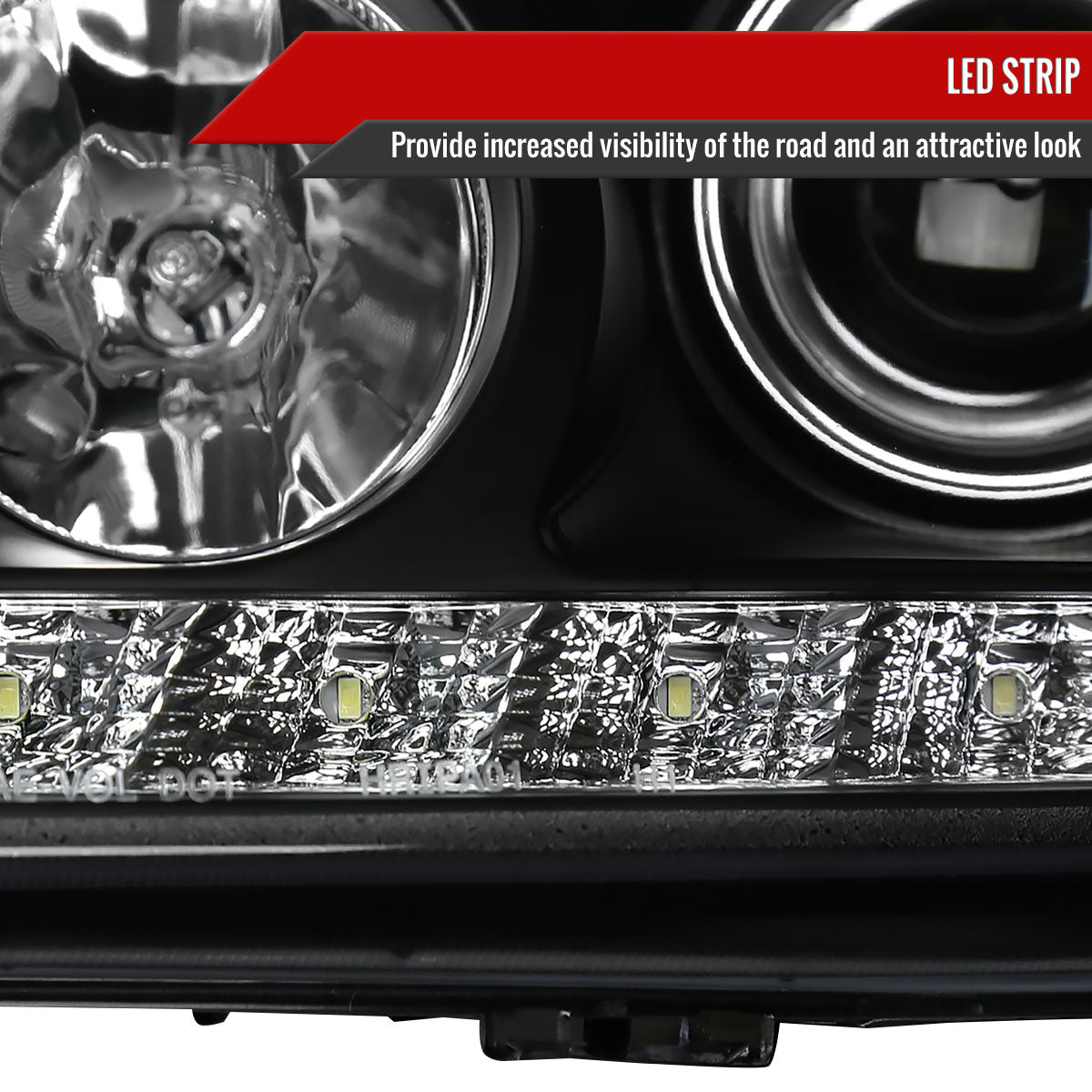 2002-2005 Mercedes Benz W163 ML Class Projector Headlights w/ SMD LED Light Strip (Matte Black Housing/Clear Lens)
