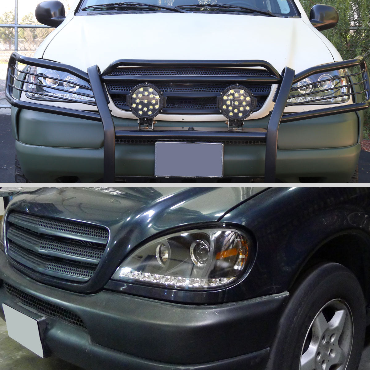 2002-2005 Mercedes Benz W163 ML Class Projector Headlights w/ SMD LED Light Strip (Matte Black Housing/Clear Lens)