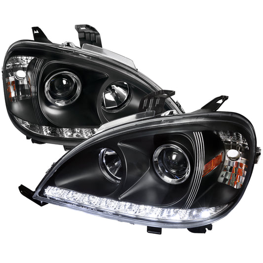 2002-2005 Mercedes Benz W163 ML Class Projector Headlights w/ SMD LED Light Strip (Matte Black Housing/Clear Lens)