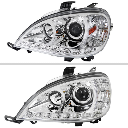 1998-2001 Mercedes Benz W163 ML Class Projector Headlights w/ SMD LED Light Strip (Chrome Housing/Clear Lens)