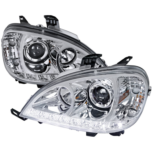 1998-2001 Mercedes Benz W163 ML Class Projector Headlights w/ SMD LED Light Strip (Chrome Housing/Clear Lens)