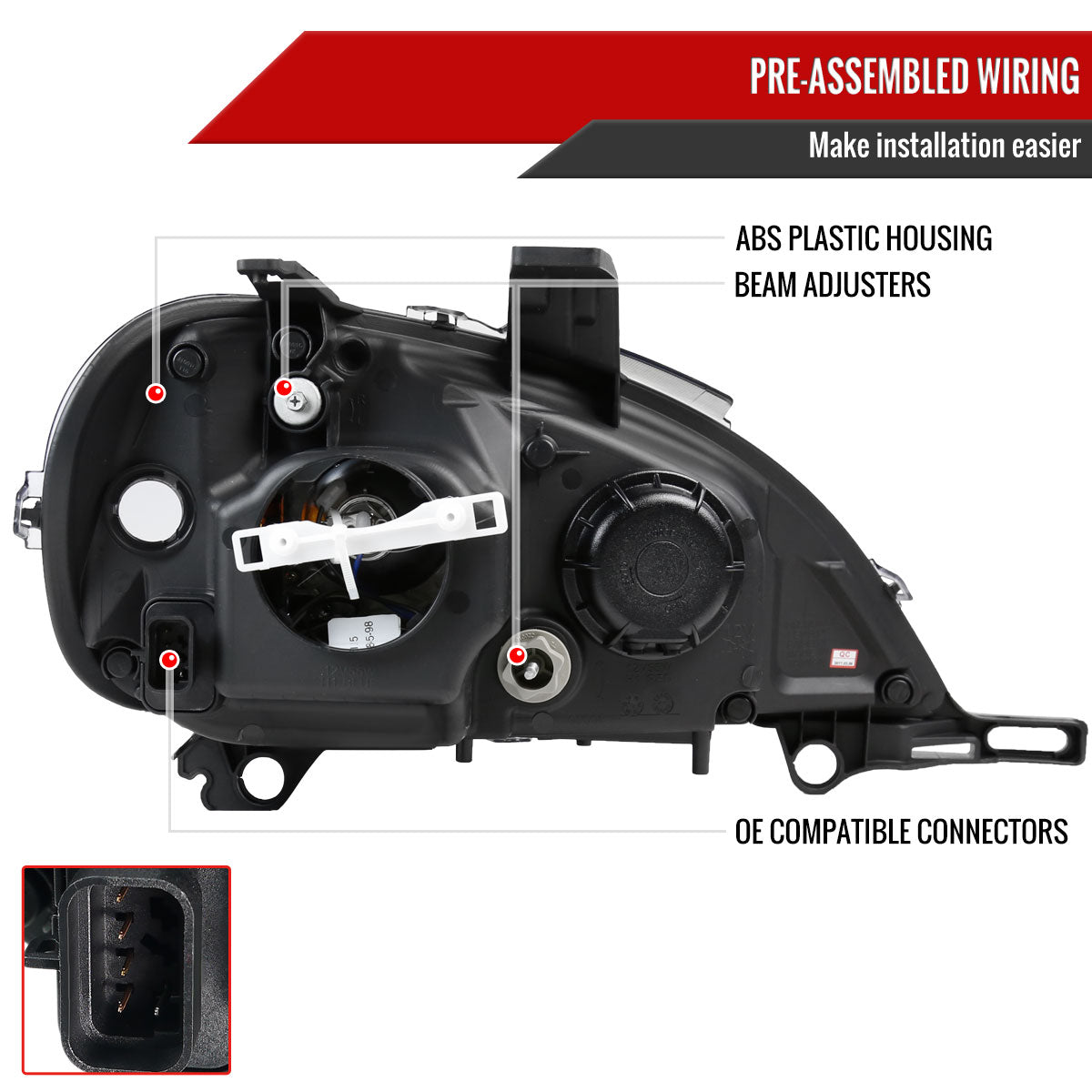 1998-2001 Mercedes Benz W163 ML Class Projector Headlights w/ SMD LED Light Strip (Matte Black Housing/Clear Lens)