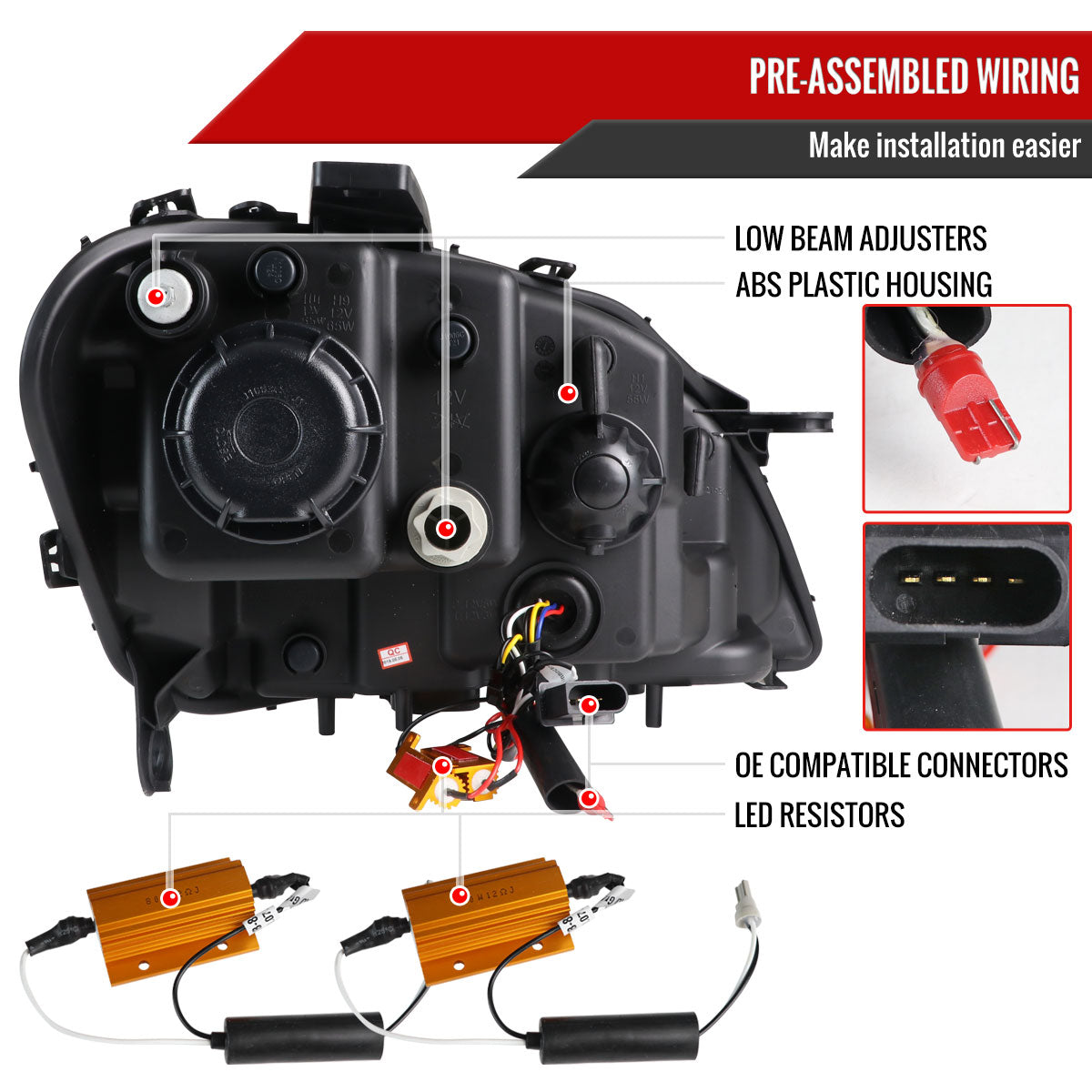 2006-2008 Mercedes Benz W164 ML Class LED Bar Projector Headlights w/ Sequential Turn Signal Lights (Chrome Housing/Clear Lens)