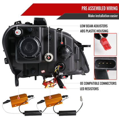 2006-2008 Mercedes Benz W164 ML Class LED Bar Projector Headlights w/ Sequential Turn Signal Lights (Chrome Housing/Clear Lens)