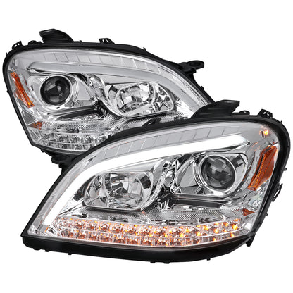 2006-2008 Mercedes Benz W164 ML Class LED Bar Projector Headlights w/ Sequential Turn Signal Lights (Chrome Housing/Clear Lens)