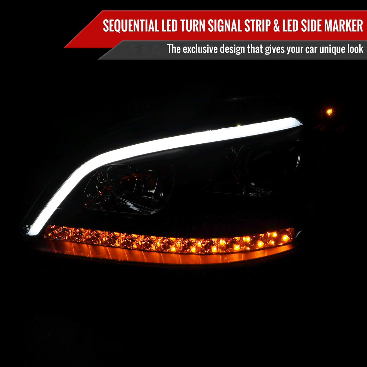 2006-2008 Mercedes Benz W164 ML Class LED Bar Projector Headlights w/ Sequential Turn Signal Lights (Matte Black Housing/Clear Lens)