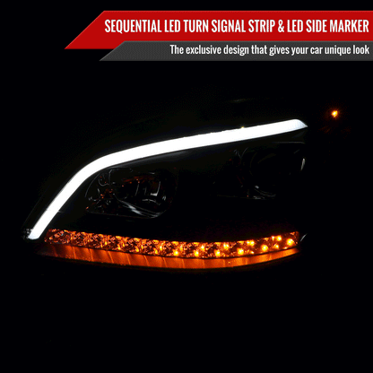 2006-2008 Mercedes Benz W164 ML Class LED Bar Projector Headlights w/ Sequential Turn Signal Lights (Matte Black Housing/Clear Lens)