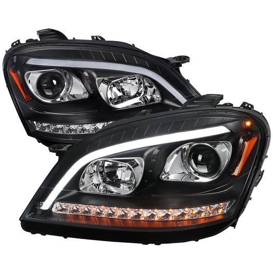 2006-2008 Mercedes Benz W164 ML Class LED Bar Projector Headlights w/ Sequential Turn Signal Lights (Matte Black Housing/Clear Lens)