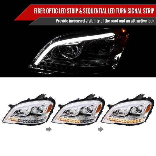 2009-2011 Mercedes Benz W164 ML-Class LED Sequetial Turn Signal Projector Headlights (Chrome Housing/Clear Lens)