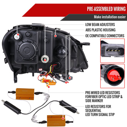 2009-2011 Mercedes Benz W164 ML-Class LED Sequetial Turn Signal Projector Headlights (Chrome Housing/Clear Lens)