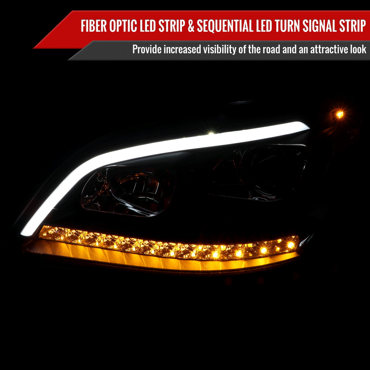 2009-2011 Mercedes Benz W164 ML-Class LED Sequetial Turn Signal Projector Headlights (Matte Black Housing/Clear Lens)