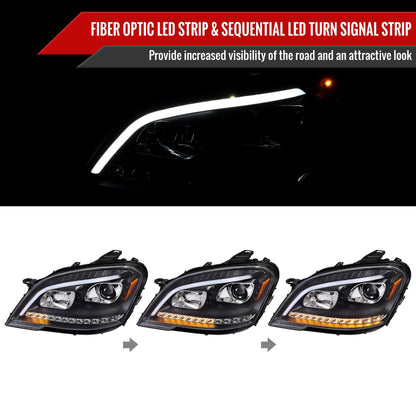 2009-2011 Mercedes Benz W164 ML-Class LED Sequetial Turn Signal Projector Headlights (Matte Black Housing/Clear Lens)