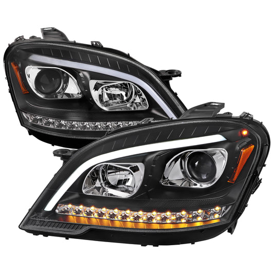 2009-2011 Mercedes Benz W164 ML-Class LED Sequetial Turn Signal Projector Headlights (Matte Black Housing/Clear Lens)