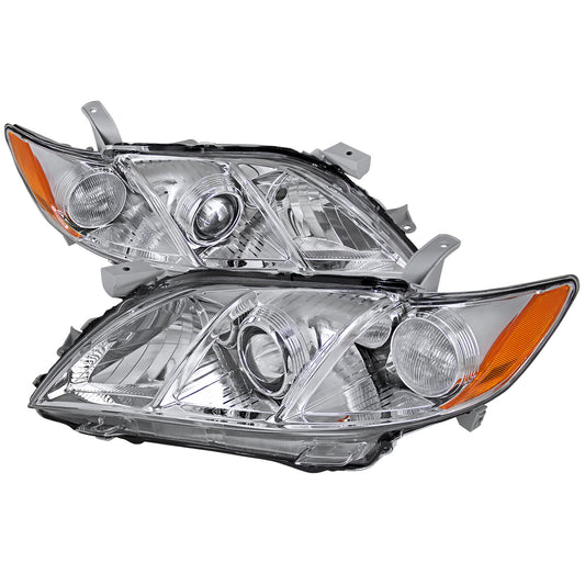 2007-2009 Toyota Camry Projector Headlights w/ Amber Reflectors (Chrome Housing/Clear Lens)