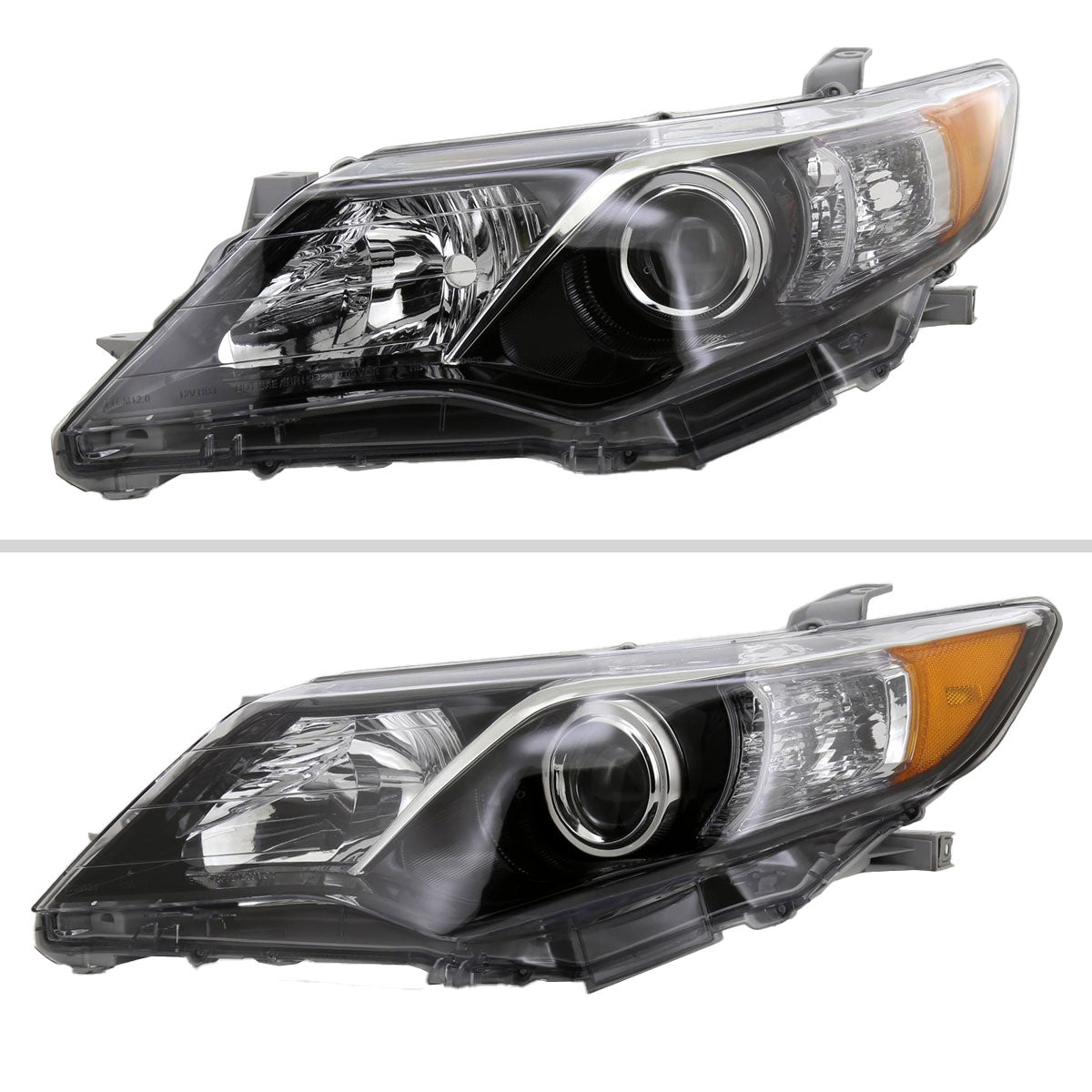 2012-2014 Toyota Camry Projector Headlight w/ Amber Reflector - Driver Side Only (Jet Black Housing/Clear Lens)