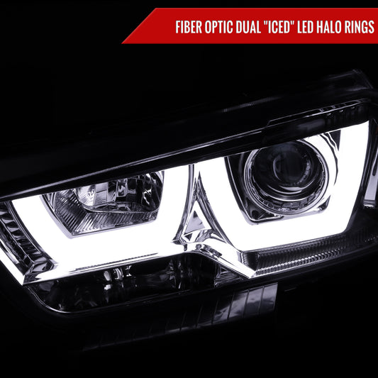 2011-2014 Dodge Charger Dual LED U-Bar Projector Headlights (Chrome Housing/Clear Lens)
