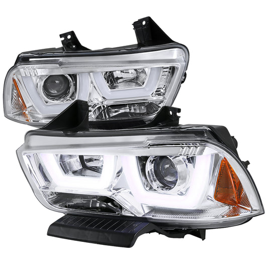 2011-2014 Dodge Charger Dual LED U-Bar Projector Headlights (Chrome Housing/Clear Lens)