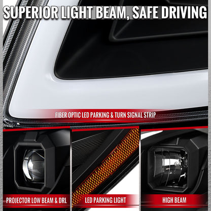 2005??2010 Chevrolet Cobalt Pontiac G5/Pursuit LED Bar Projector Headlights w/ LED DRL Light Tube (Matte Black Housing / Clear Lens)