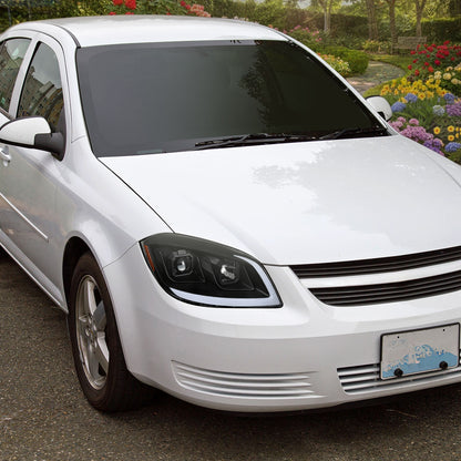 2005??2010 Chevrolet Cobalt Pontiac G5/Pursuit LED Bar Projector Headlights w/ LED DRL Light Tube (Matte Black Housing / Clear Lens)