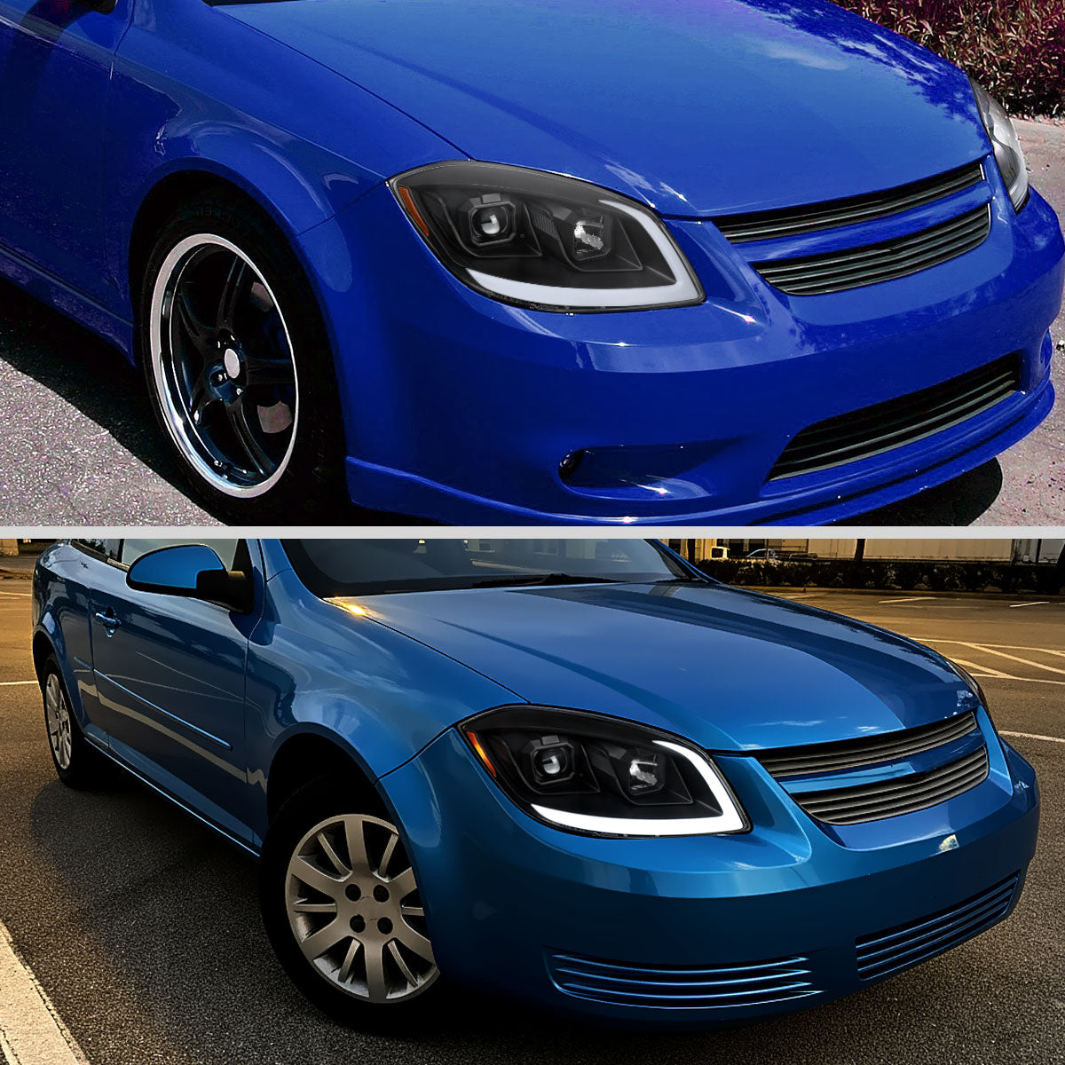 2005??2010 Chevrolet Cobalt Pontiac G5/Pursuit LED Bar Projector Headlights w/ LED DRL Light Tube (Matte Black Housing / Clear Lens)