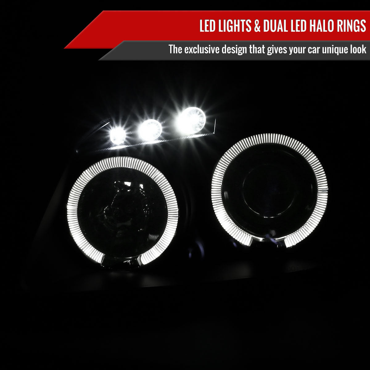 2005-2010 Chevrolet Cobalt Pontiac G5/Pursuit Dual Halo Projector Headlights (Matte Black Housing/Clear Lens)