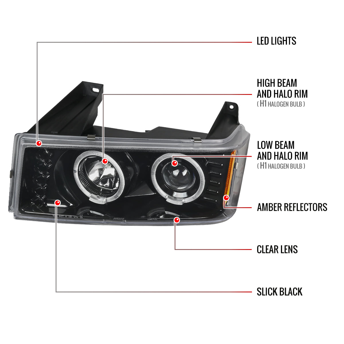2004-2012 GMC Canyon/ Chevrolet Colorado Dual Halo Projector Headlights (Jet Black Housing/Clear Lens)