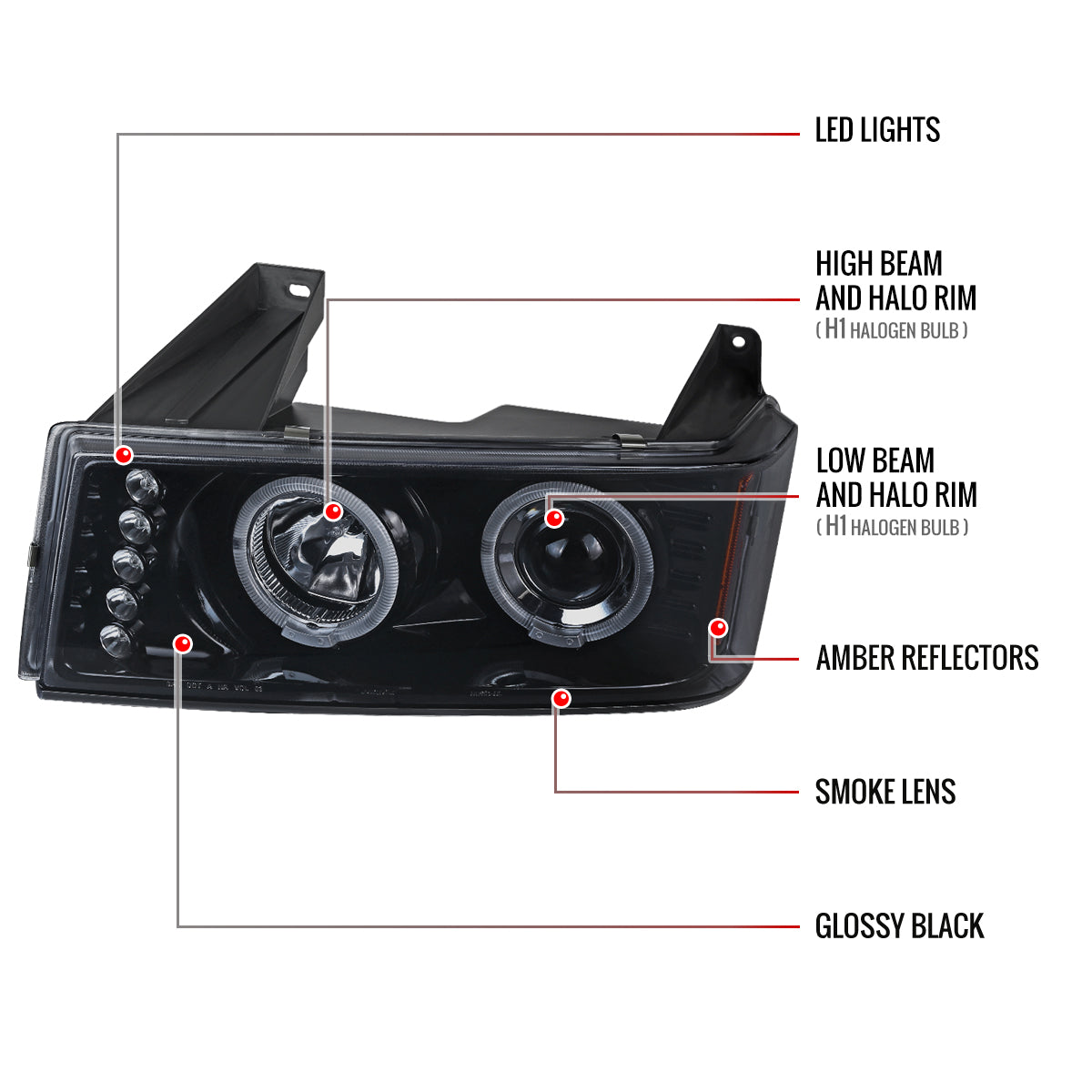 2004-2012 GMC Canyon/ Chevrolet Colorado Dual Halo Projector Headlights (Glossy Black Housing/Smoked Lens)