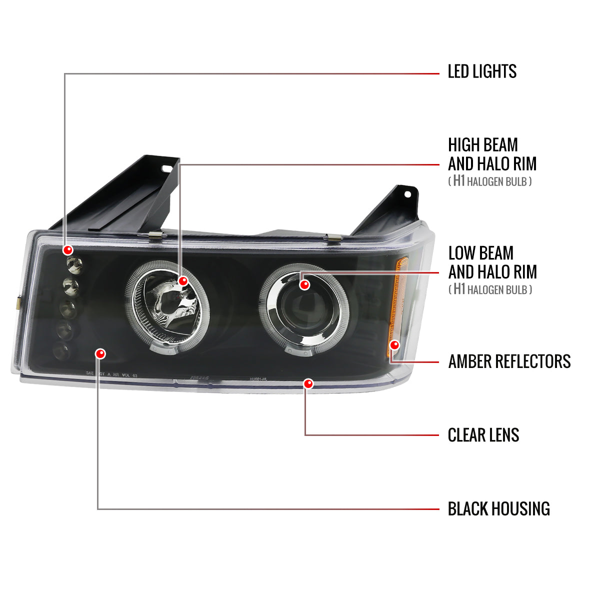 2004-2012 Chevrolet Colorado/ GMC Canyon Dual Halo Projector Headlights (Matte Black Housing/Clear Lens)