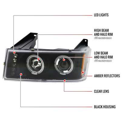 2004-2012 Chevrolet Colorado/ GMC Canyon Dual Halo Projector Headlights (Matte Black Housing/Clear Lens)