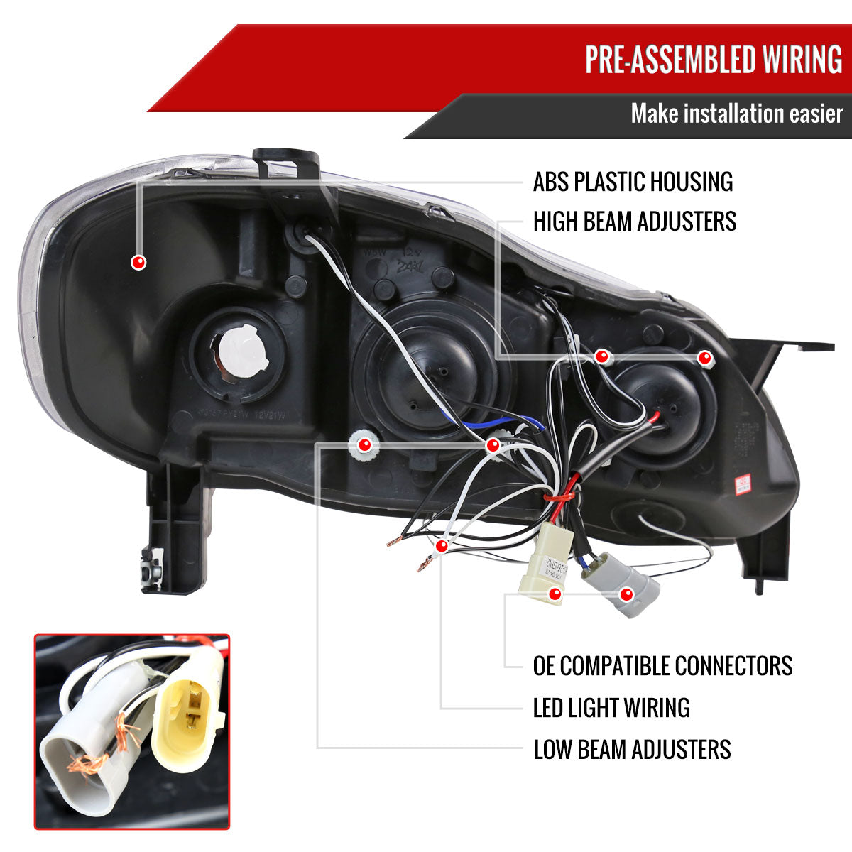 2003-2008 Toyota Corolla Dual Halo Projector Headlights (Chrome Housing/Clear Lens)
