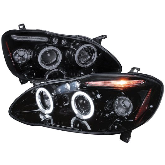 2003-2008 Toyota Corolla Dual Halo Projector Headlights (Glossy Black Housing/Smoked Lens)