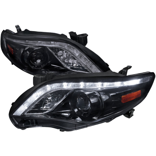 2011-2013 Toyota Corolla Projector Headlights w/ LED Light Strip (Glossy Black Housing/Smoked Lens)