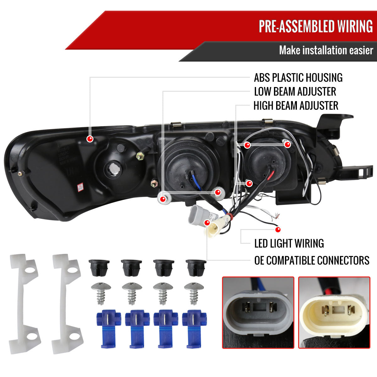 1993-1997 Toyota Corolla Dual Halo Projector Headlights (Glossy Black Housing/Smoked Lens)