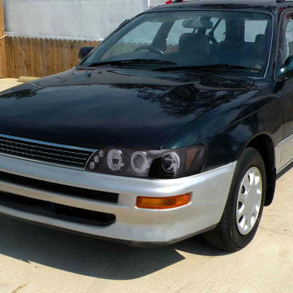 1993-1997 Toyota Corolla Dual Halo Projector Headlights (Glossy Black Housing/Smoked Lens)