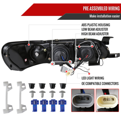 1993-1997 Toyota Corolla Dual Halo Projector Headlights (Matte Black Housing/Clear Lens)