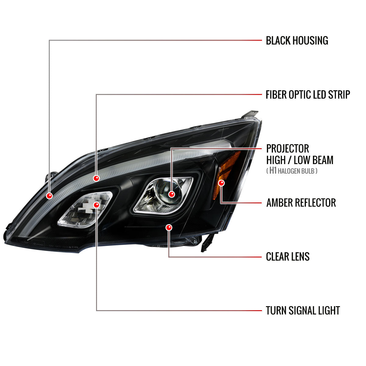 2007-2011 Honda CRV LED Bar Projector Headlights (Matte Black Housing/Clear Lens)