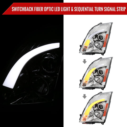 2008-2014 Cadillac CTS Switchback Sequential LED Bar Projector Headlights (Chrome Housing/Clear Lens)