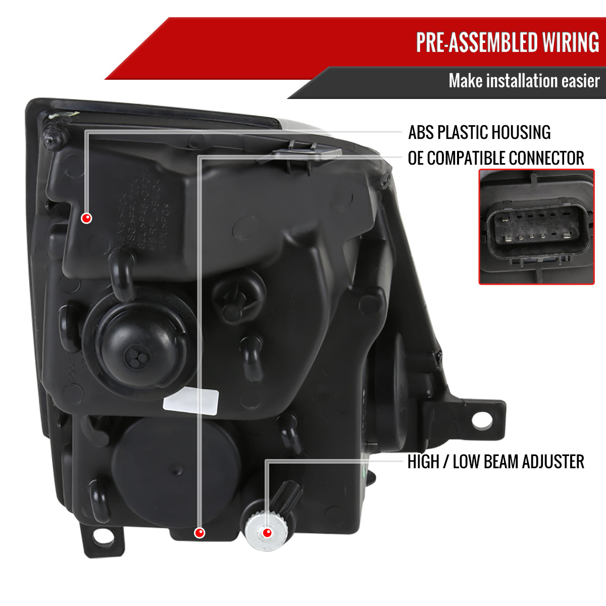 2008-2014 Cadillac CTS Projector Headlights w/ LED Light Strip (Matte Black Housing/Clear Lens)
