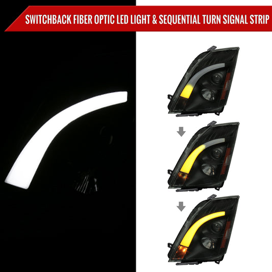 2008-2014 Cadillac CTS Switchback Sequential LED Bar Projector Headlights (Matte Black Housing/Smoked Lens)