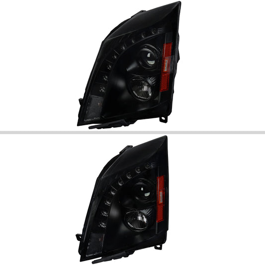 2008-2014 Cadillac CTS SMD LED Light Strip Projector Headlights (Black Housing/Smoked Lens)