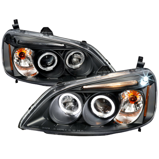 2001-2003 Honda Civic Dual Halo Projector Headlights (Matte Black Housing/Clear Lens)