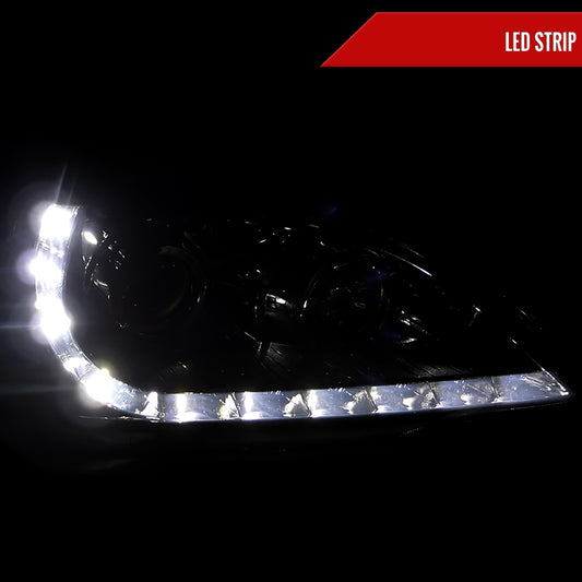 2004-2005 Honda Civic Projector Headlights w/ R8 Style LED Light Strip (Chrome Housing/Smoked Lens)